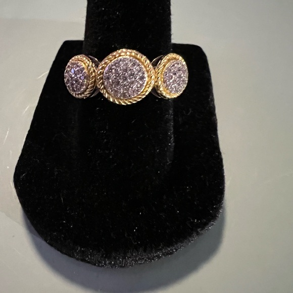 Beautiful Halo Elegant Gold and .925 Silver Women's CZ Pave Ring - Picture 4 of 9